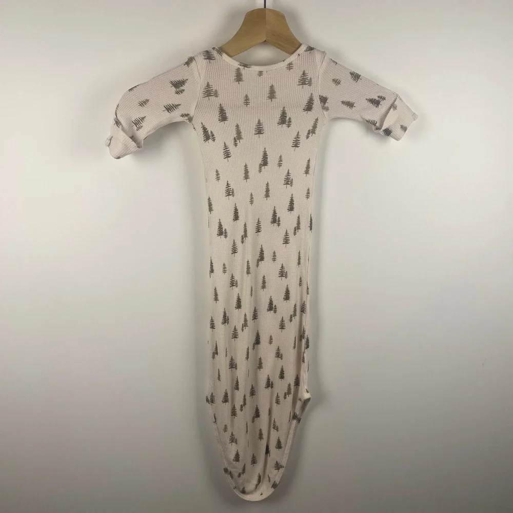 Caden Lane Knotted Gown Infant 0-3M Cream Pine Tree Waffle Knit Woodland Boho